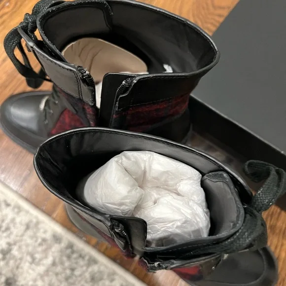 Coach Women's Plaid Lace-Up Boots in Black and Red - Picture 8 of 8